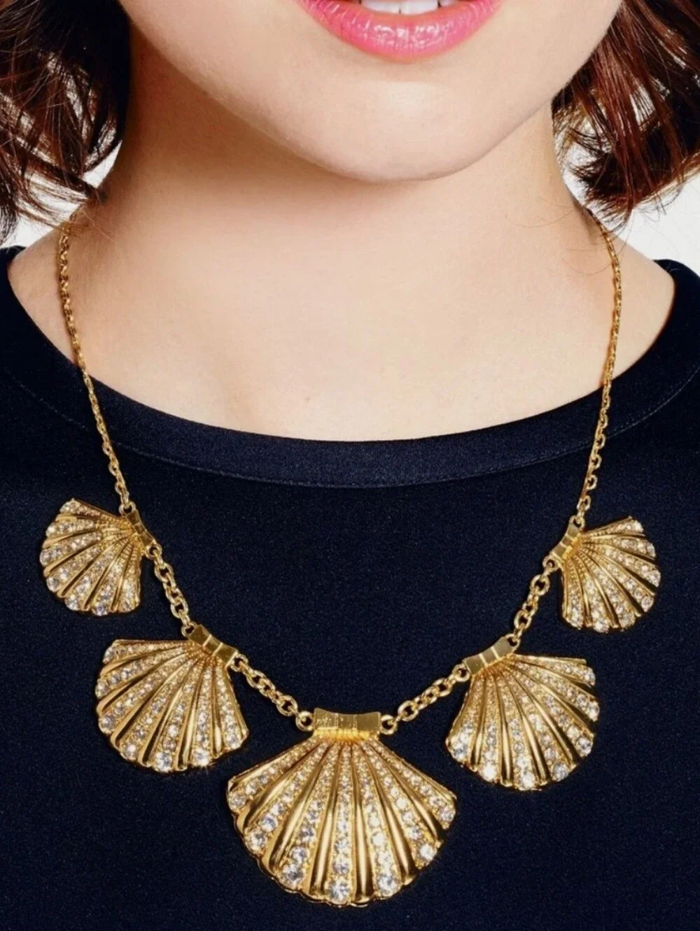 kate spade Shore Thing Gold Shell Crystal Statement Necklace